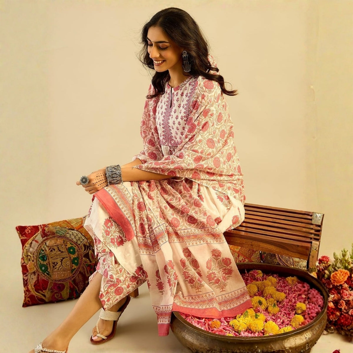 Pack of 2 Premium Cotton Kurtis with Plazzo Pant & Dupatta – Casual Ethnic| C-12