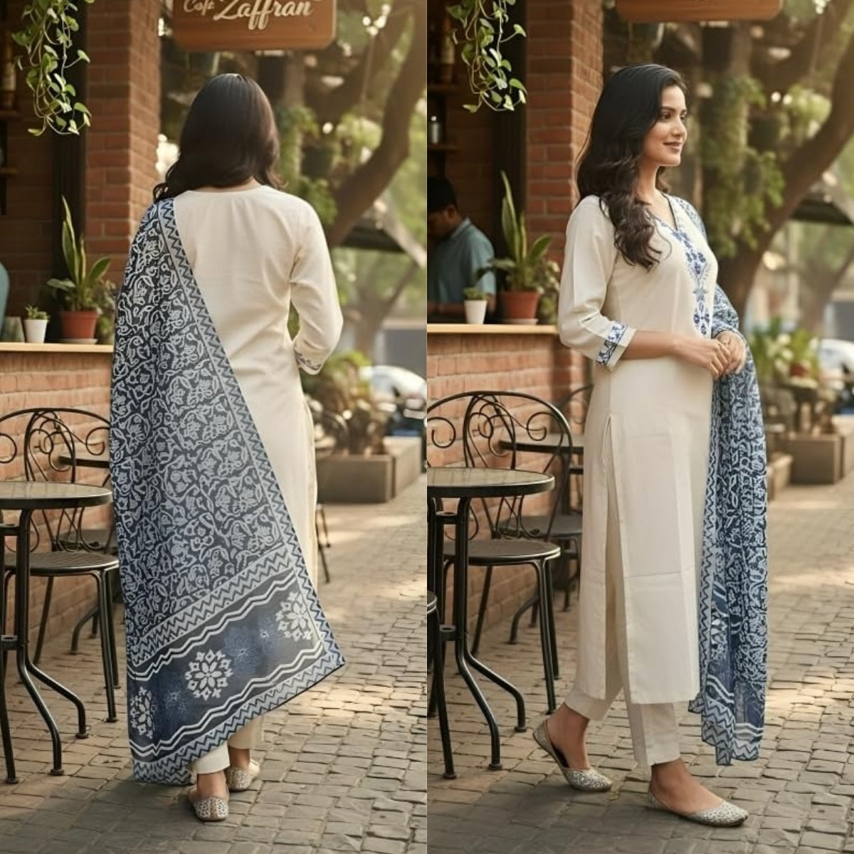 Pack of 2 Premium Cotton Kurtis with Pant & Dupatta – ( Anarkali Set + Kurta Set ) – Casual Ethnic| C-13