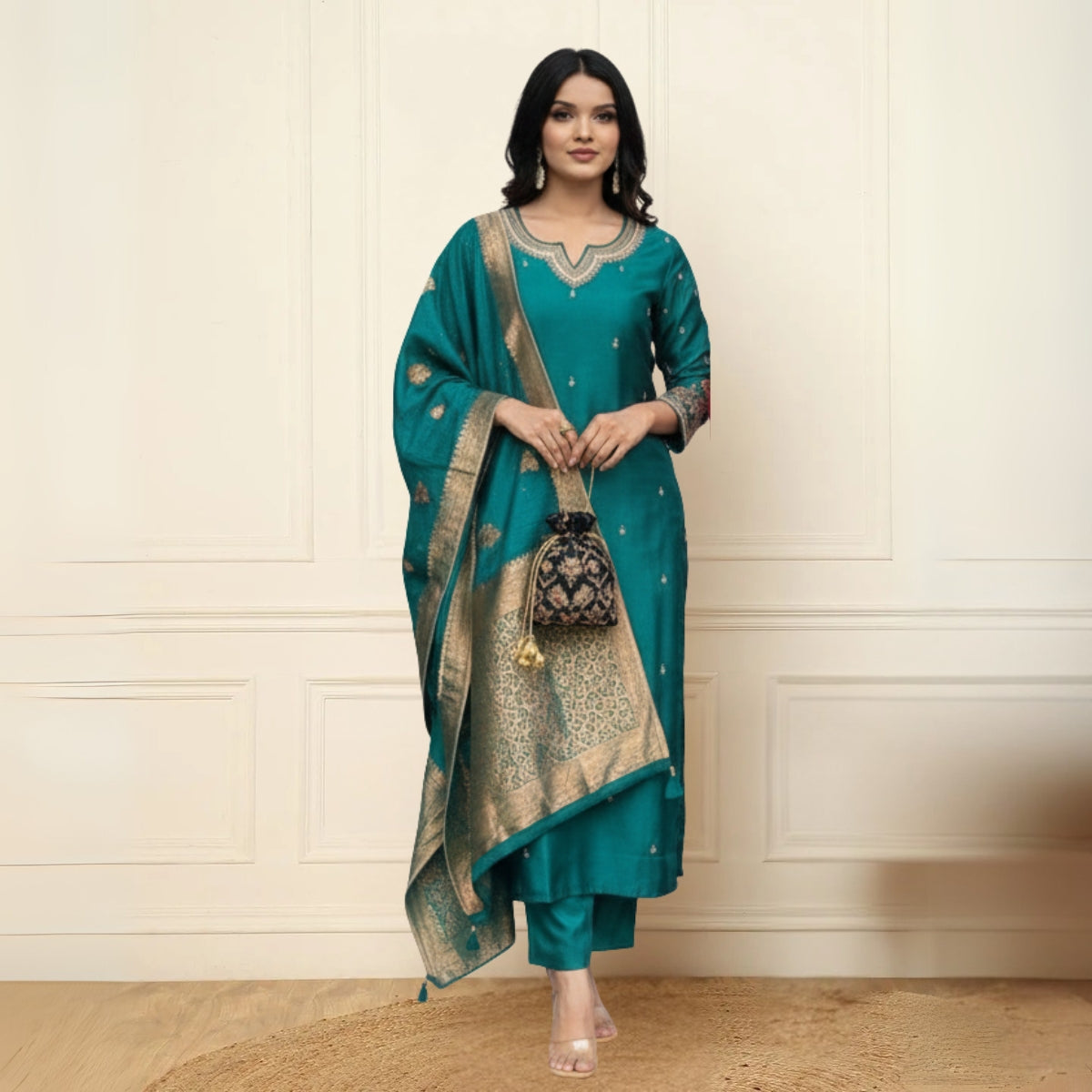 Women's Pack of 3 Pure Cotton Kurtis with Pant & Dupatta|C-10