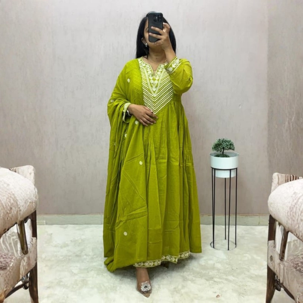 Pack of 2 Premium Cotton Kurtis with Pant & Dupatta – ( Anarkali Set + Kurta Set ) – Casual Ethnic| C-13