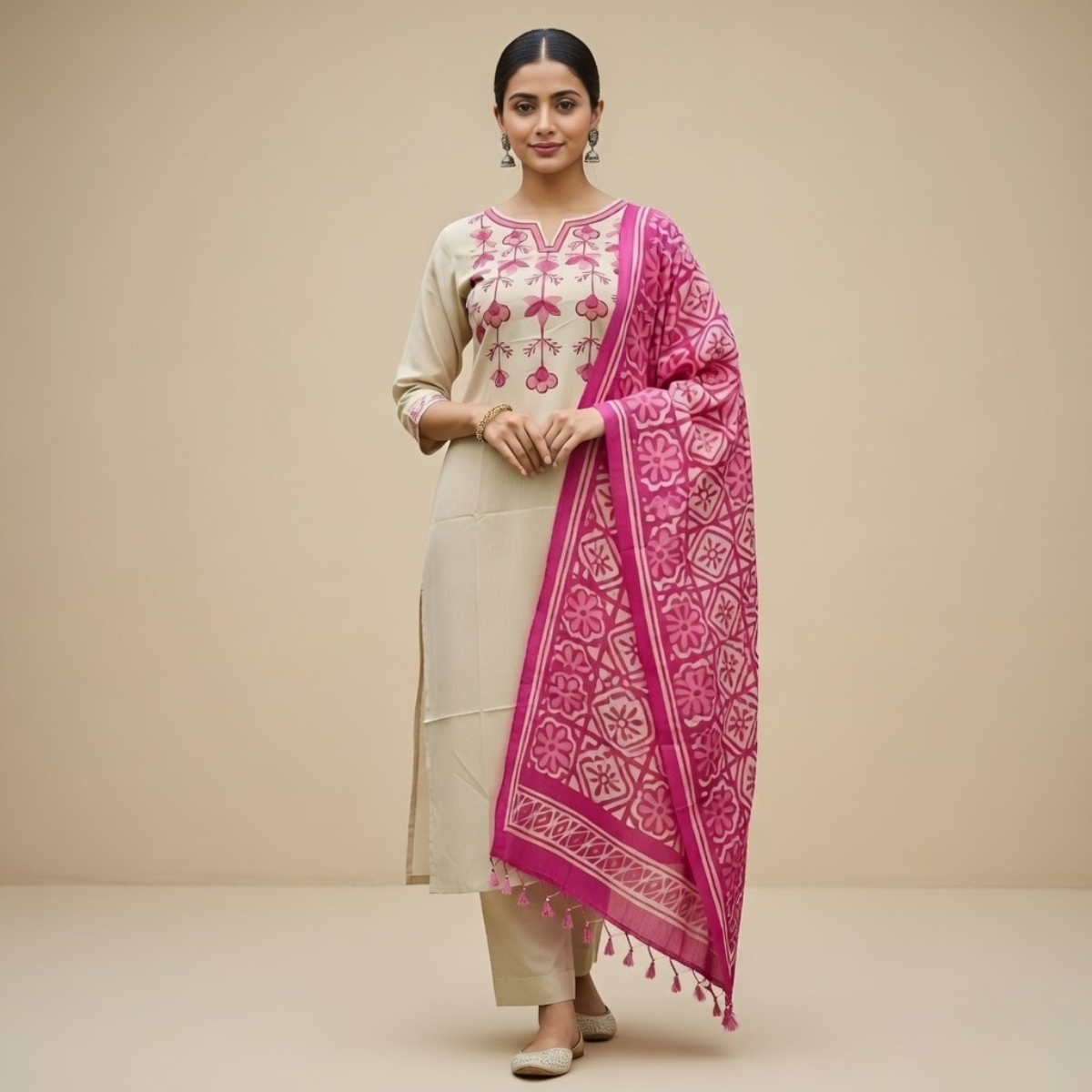 Women's Pack of 3 Pure Cotton Kurtas Pant Set without Dupatta |C-020