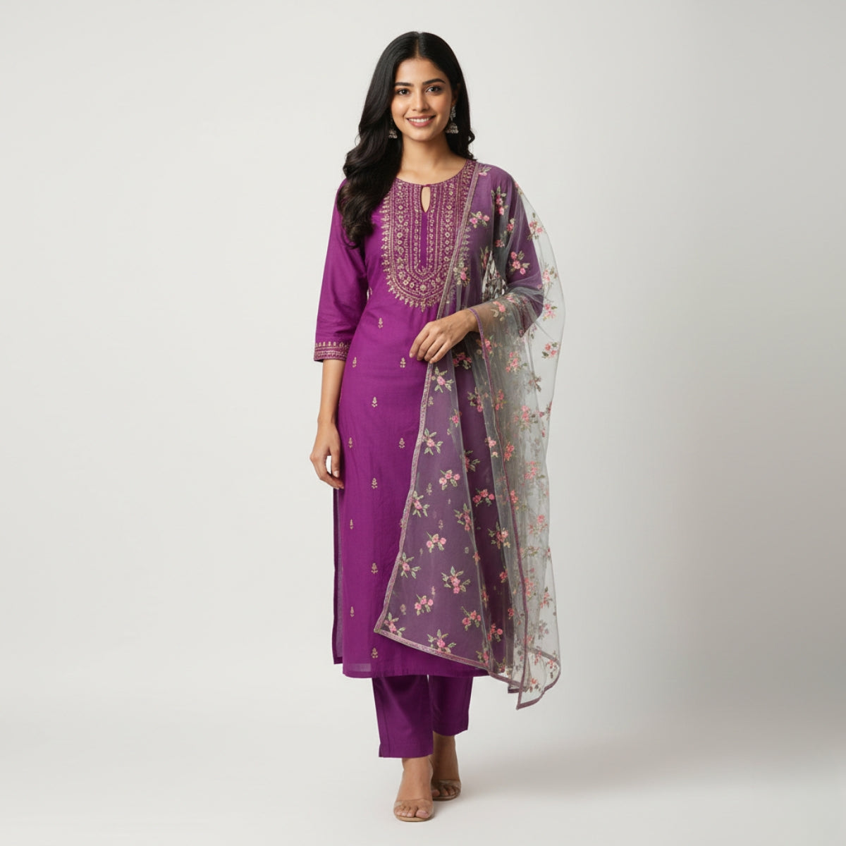 Pack of 2 Premium Cotton Kurtis with Pant & Dupatta – Casual Ethnic | C-09