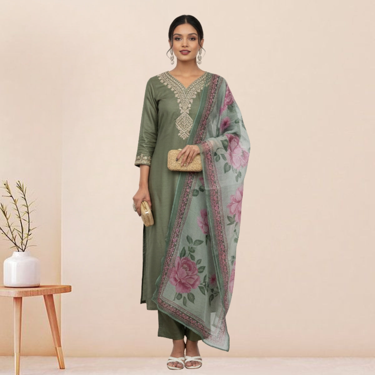 Women's Pack of 3 Pure Cotton Kurtis with Pant & Dupatta |C-01