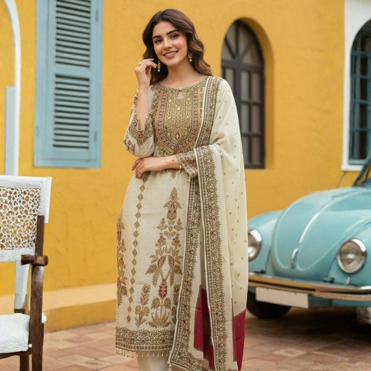 Pack of 2 Premium Cotton Kurtis with Pant & Dupatta – ( Anarkali Set + Kurta Set )| C-19